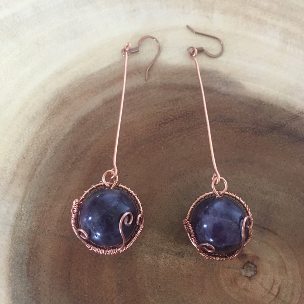 Amethyst copper wire wrapped earrings